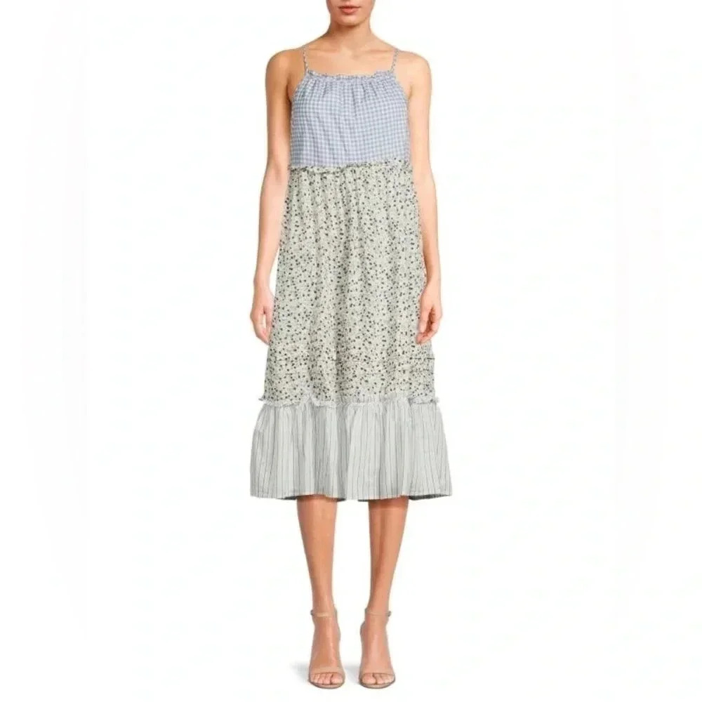 Rails Blue and Cream Tiered Midi Dress